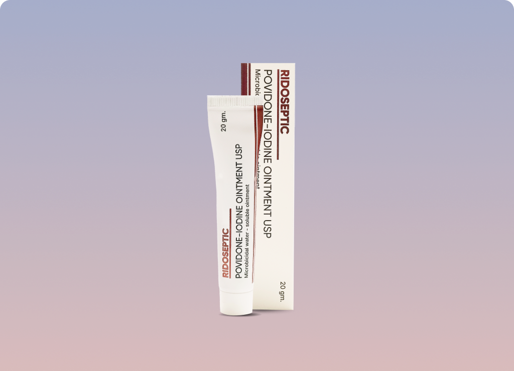 Ridoseptic Povidone-Iodine Ointment 5% tube and carton